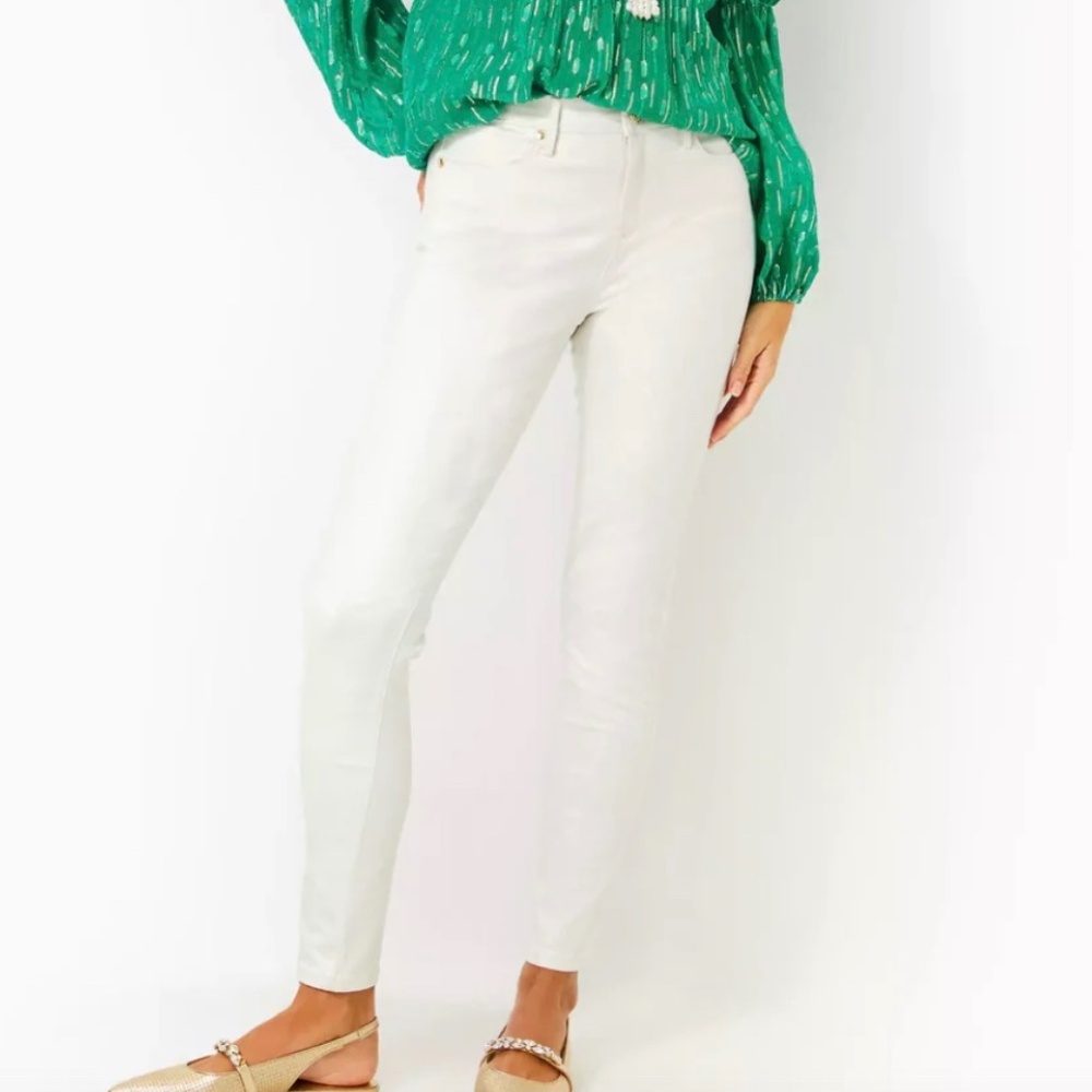 Lilly Pulitzer Eagan Metallic Jeans Coconut Shimmer Size 00